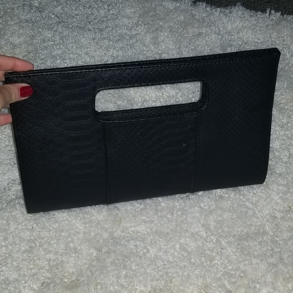 Black croc textile clutch